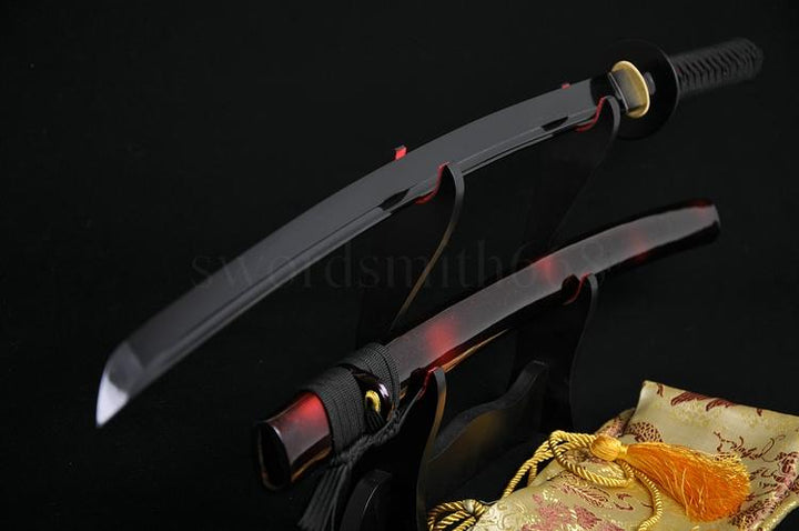 Full Black Steel Full Tang Blade Handmade Japanese Samurai Katana Sword