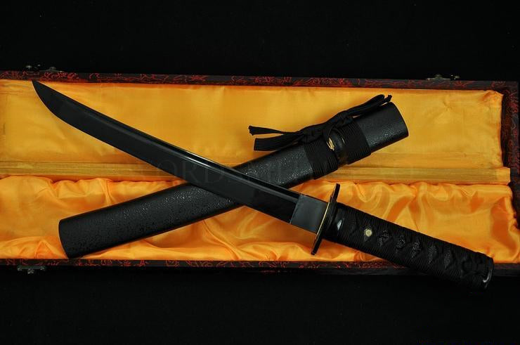 20"Japanese Samurai Tanto Sword Black Blade Musashi Tsuba