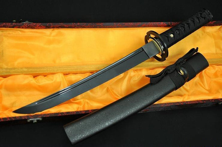20"Japanese Samurai Tanto Sword Black Blade Musashi Tsuba