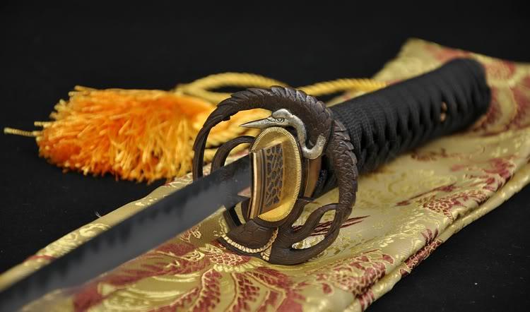 Japanese Classical Samurai Sword Katana Clay Tempered Crane Turtle