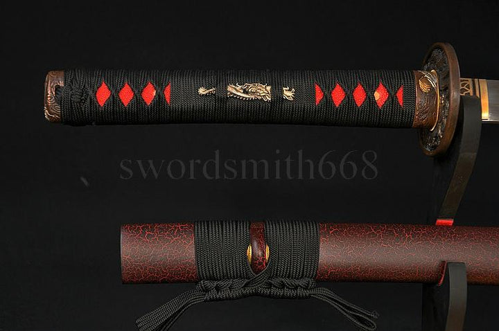 Japanese Samurai Katana Dragon Sword Clay Tempered Engraved Blade