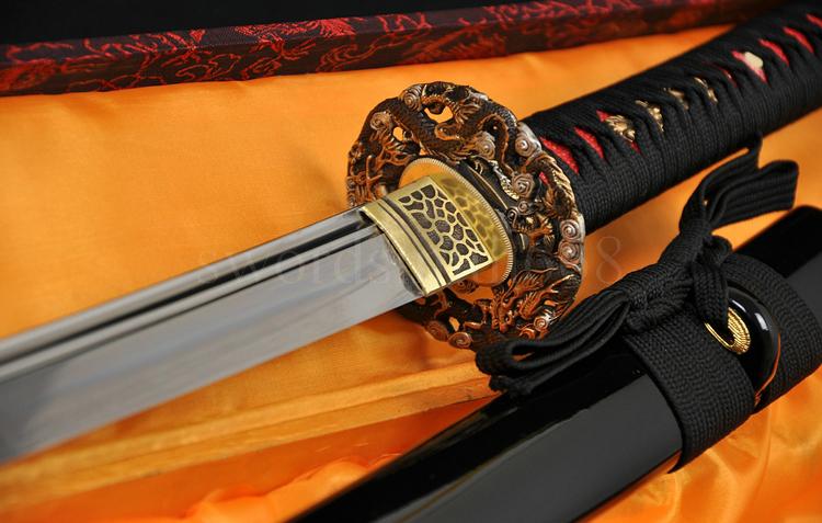 Clay Tempered Double Groove Dragon Brass Tsuba Japanese Sword Katana