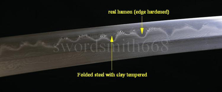 41"Japanese Samurai Katana Sword Clay Tempered Blade Ray Skin Saya Fan Fittings