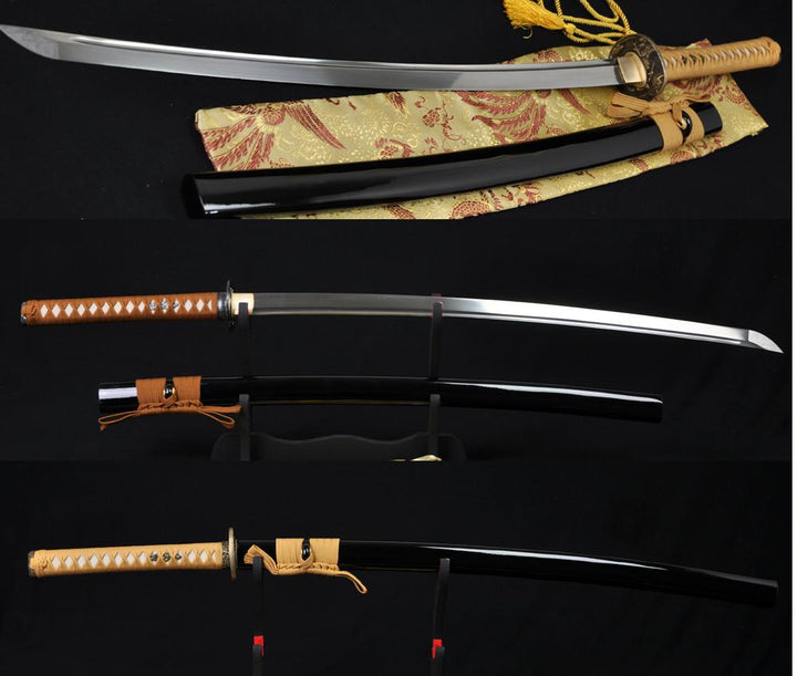 Handmade Japanese Samurai Functional Sword KATANA Folded Steel Blade Crane Tsuba