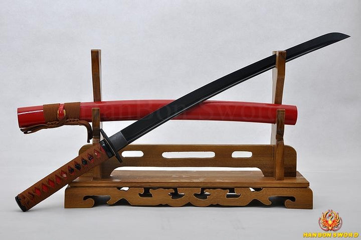 Japanese Samurai Wakizashi Sword Full Tang Balck Blade Sharp Edge