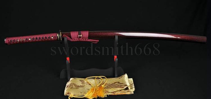 Black Red Folded Steel Full Tang Blade Japanese Battle Ready Sword Katana