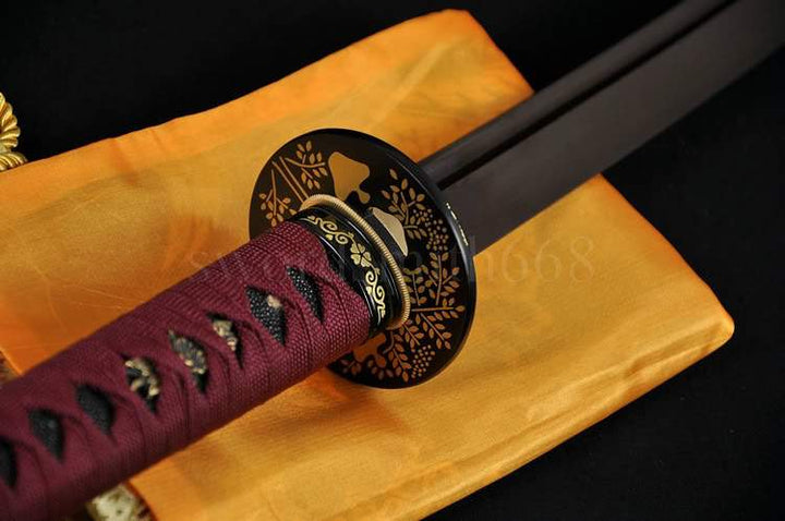 Black Red Folded Steel Full Tang Blade Japanese Battle Ready Sword Katana