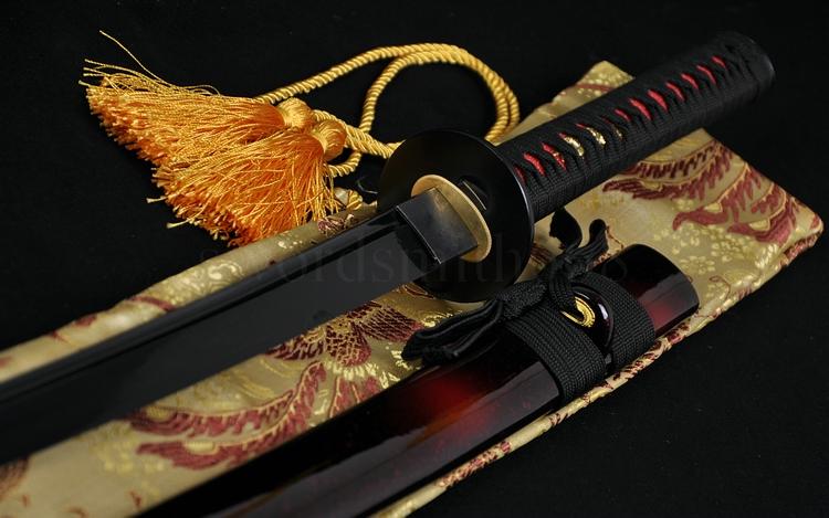 Full Black Steel Full Tang Blade Handmade Japanese Samurai Katana Sword