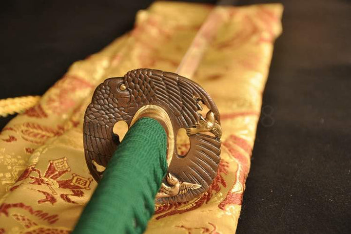 Clay Tempered Folded Steel Blade Hawk Tsuba Japanese Samurai Sword Katana