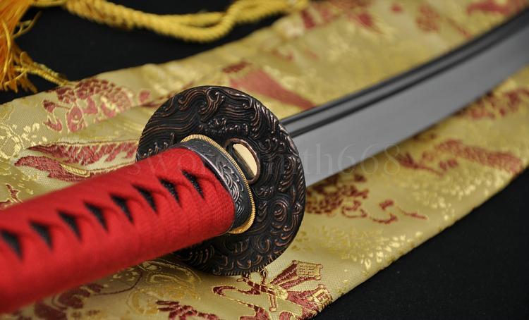 41" Japanese Samurai KATANA Sword Wave Tsuba Folded Steel Blade Can Cut Bamboo