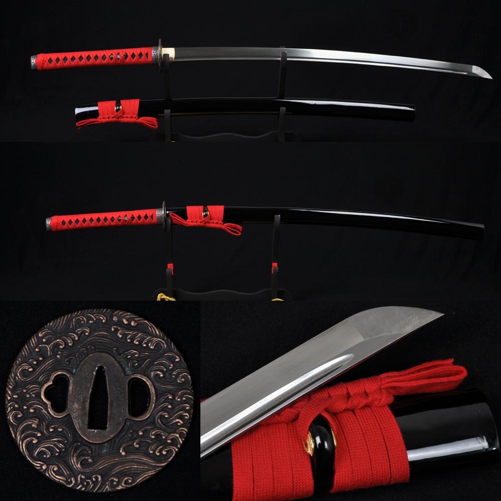 41" Japanese Samurai KATANA Sword Wave Tsuba Folded Steel Blade Can Cut Bamboo