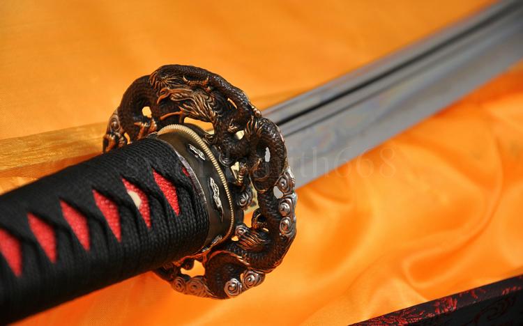 Clay Tempered Double Groove Dragon Brass Tsuba Japanese Sword Katana