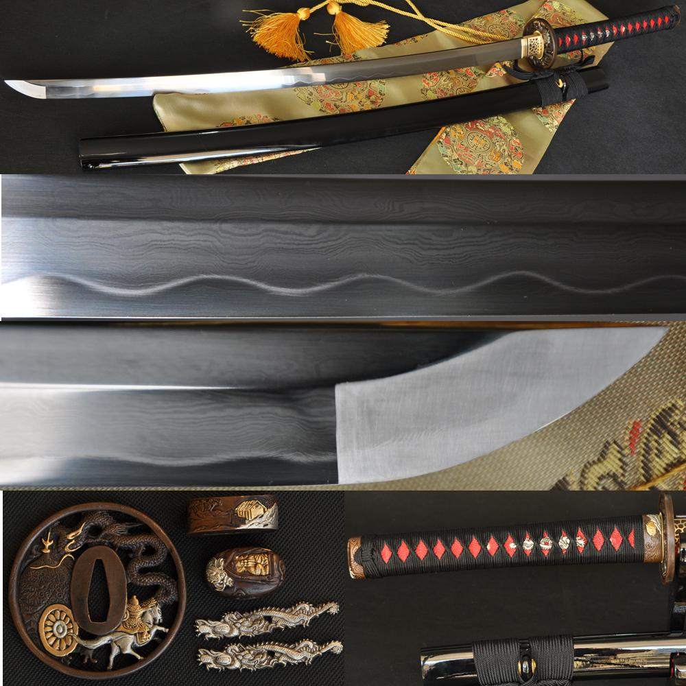 Clay Tempered Folded Steel Japanese Samurai Swords FullTang Blade Handmade Sword Katana