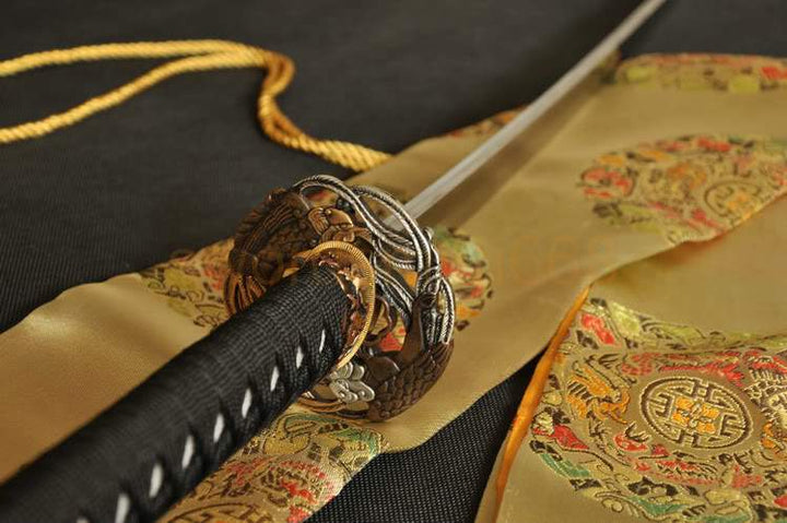 Folded Steel Blade Phoenix Brass Tsuba Hand Forged Japanese Samurai Sword Katana