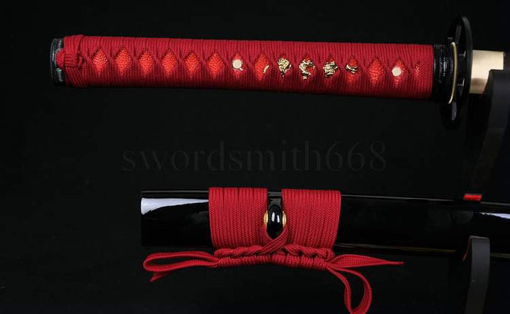 Black&red Steel Full Tang Blade Handmade Japanese Samurai Function Sword Katana